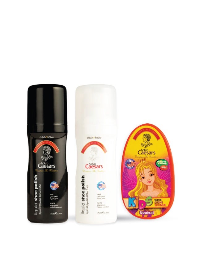 Caesars 2Pcs Liquid Shoe Shine Asst + 1 KIDS Shoe Shoine Sponge FREE