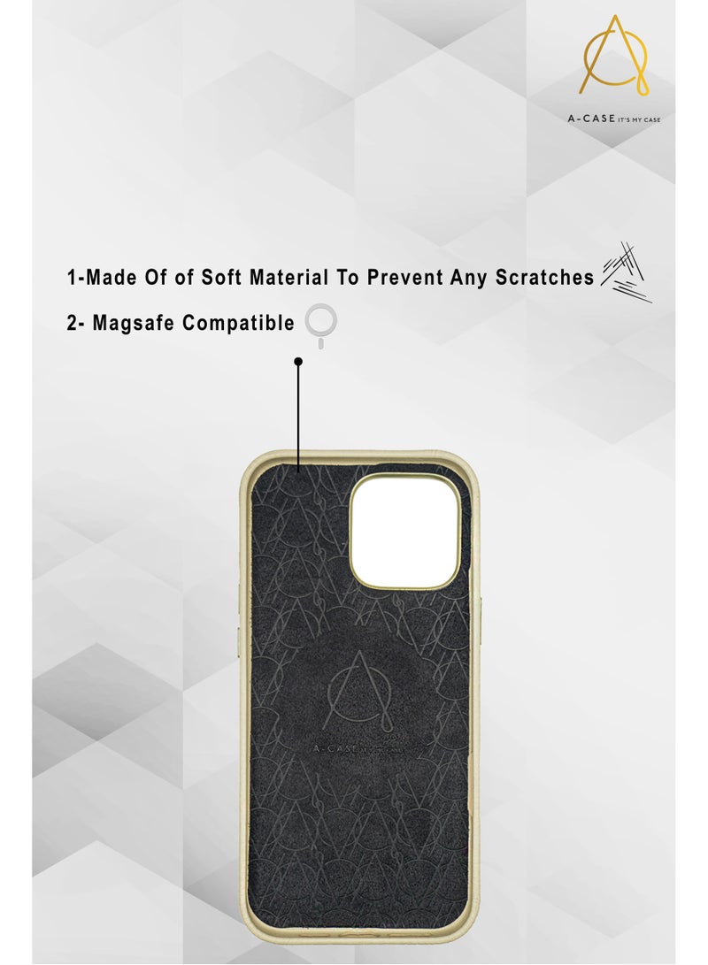 A-Case سلسلة itsmycase Amur Pro مصنوعة من جلد طبيعي 100% بالإضافة إلى الحزام المستخدم كحامل متوافق مع iPhone 16 Pro Max - بيج أسود - Image 5