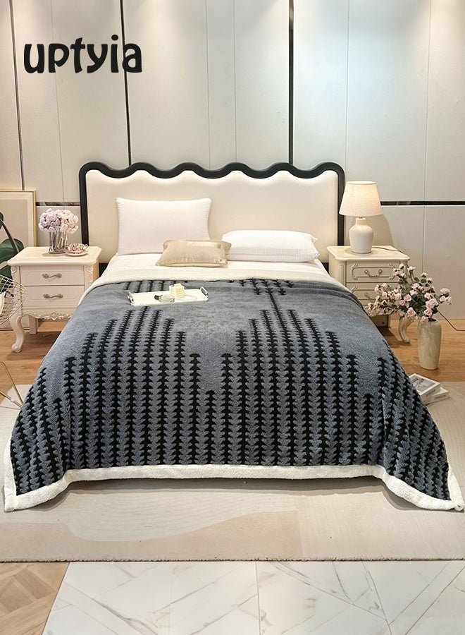 أوبتيا بطانية بوهو شيربا، بطانيات شيربا فليس لجميع الفصول، بطانيات دافئة من جنوب غرب أمريكا الأصلية للأمريكيين الأصليين للأسرة/الأريكة/الصوفا/المكتب/التخييم، 180*200 سم، رمادي غامق - Image 1