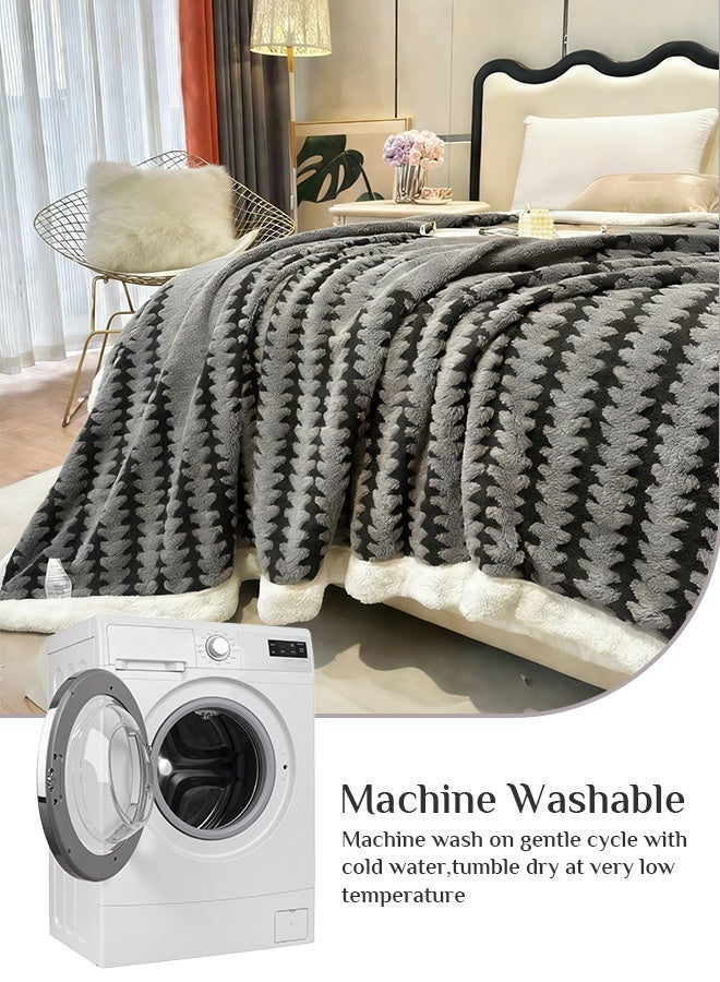 أوبتيا بطانية بوهو شيربا، بطانيات شيربا فليس لجميع الفصول، بطانيات دافئة من جنوب غرب أمريكا الأصلية للأمريكيين الأصليين للأسرة/الأريكة/الصوفا/المكتب/التخييم، 180*200 سم، رمادي غامق - Image 4