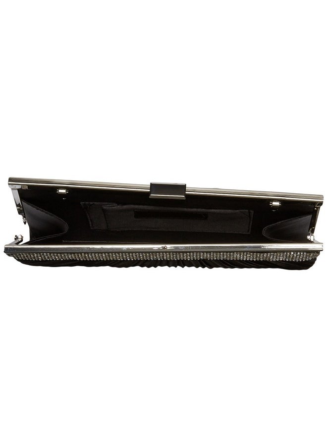 Jessica McClintock Womens Jessica Mcclintock Laura Rhinestone Satin Clutch Purse Evening Handbag Black One Size Us  - Image 5