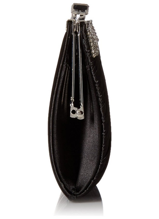 Jessica McClintock Womens Jessica Mcclintock Laura Rhinestone Satin Clutch Purse Evening Handbag Black One Size Us  - Image 3