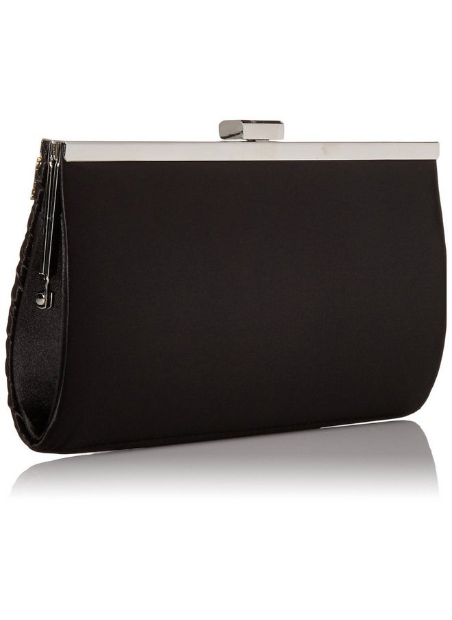 Jessica McClintock Womens Jessica Mcclintock Laura Rhinestone Satin Clutch Purse Evening Handbag Black One Size Us  - Image 2