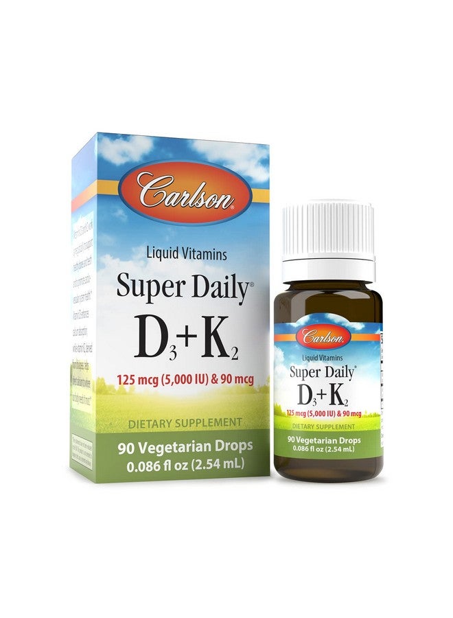 Carlson Super Daily D3 + K2 125 Mcg D3 (5000 Iu) + 90 Mcg Mk7 Heart Health & Bone Support 90 Liquid Drops 2.54 Ml - Image 1