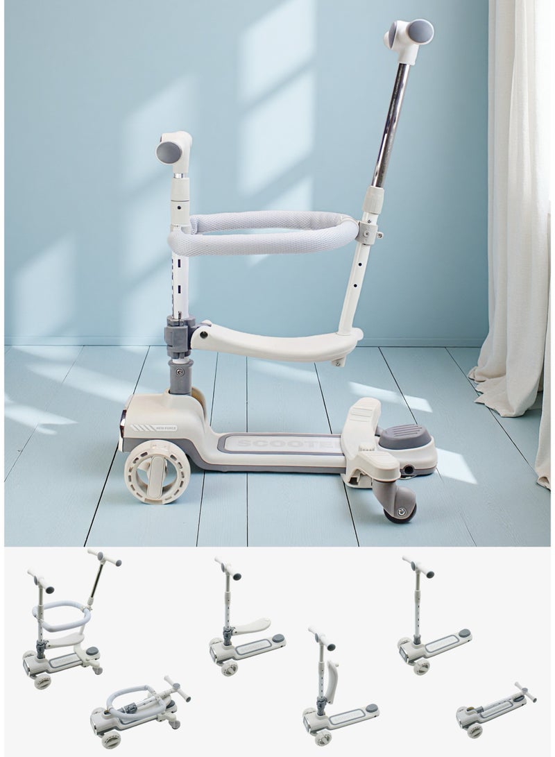 EASY FUTURE 4-in-1 Toddler Scooter Foldable Scooter Adjustable Height and Removable Seat Kids Kick Scooter 360° Baby Fence & Adjustable Parent Push Bar Kids Three Wheel Scooter for Boys and Girls 1-12 Year Old - Image 1