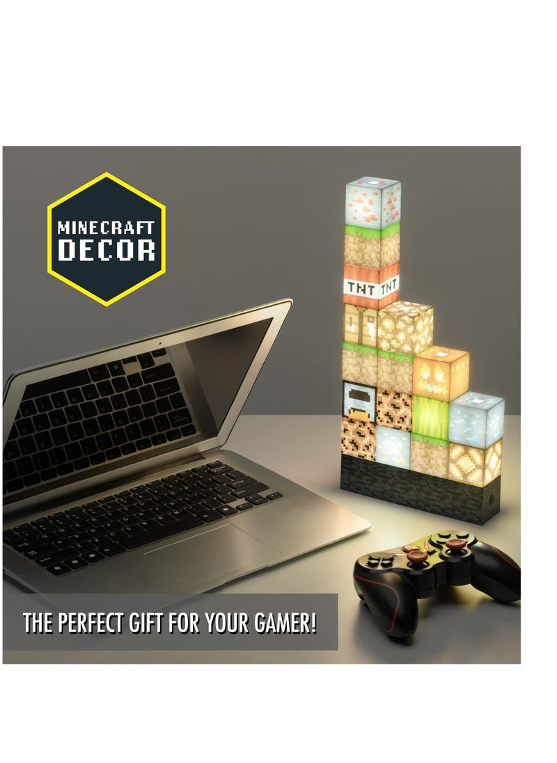 Generic - Minecraft Official Licensed Block Building Lamp 16 Customizable Light Up Blocks - Interactive Decoration, Toy, Nightlight for Kids, Gamer Room Decor, Gaming Gift for Boys and Girls - Image 1