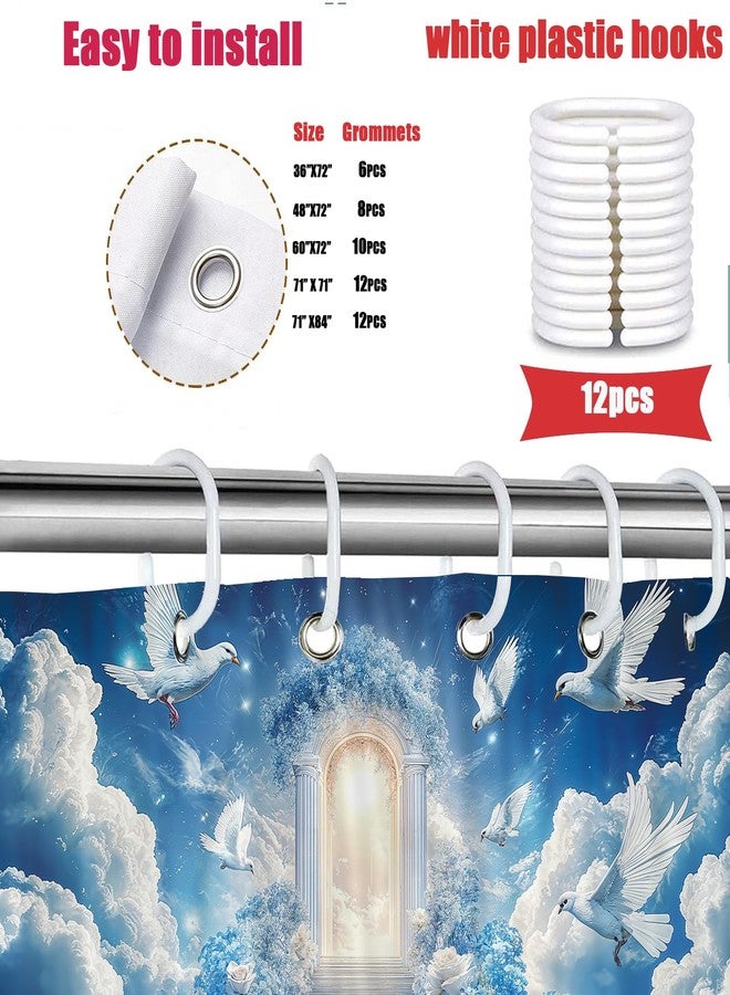 Hajmsug Heaven Shower Curtains Blue Sky White Pigeon Cloud Sea Dreamy Heavenly Stairway and Clouds Holy Light Blue Rose Waterproof Polyester Fabric Bath Curtain 71X71 in - Image 5