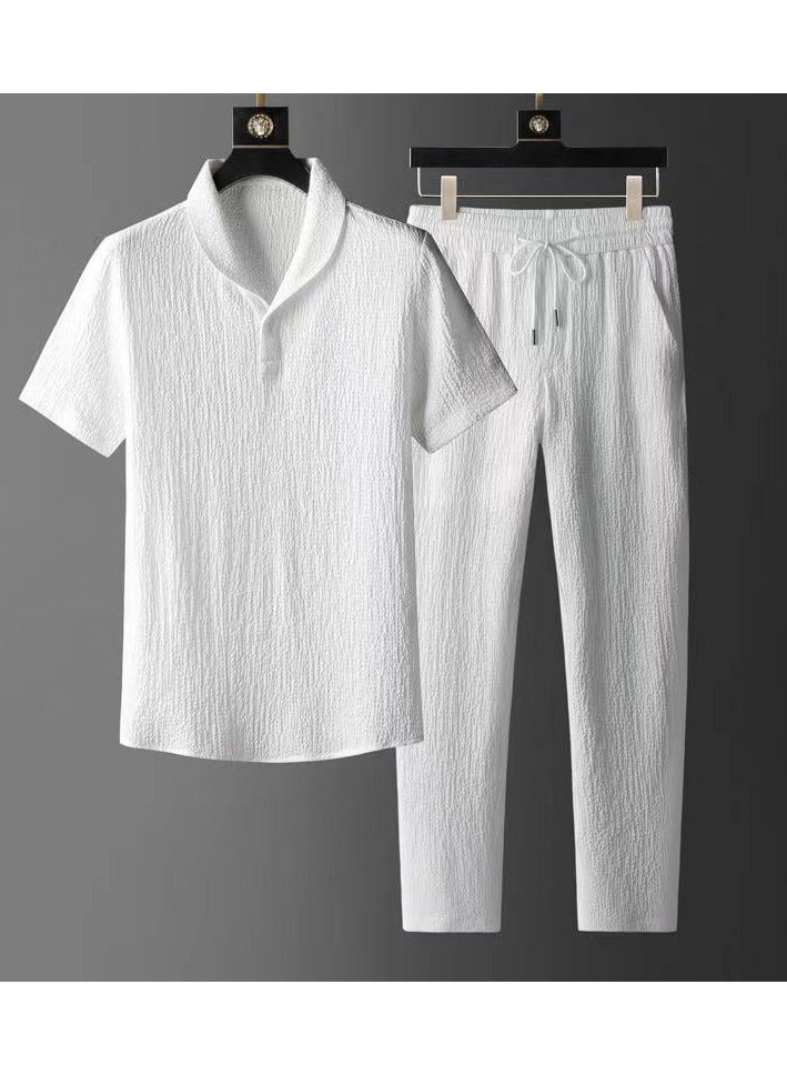 KUYING New Fashion Short Sleeve Pants Casual Sports Set for Men 