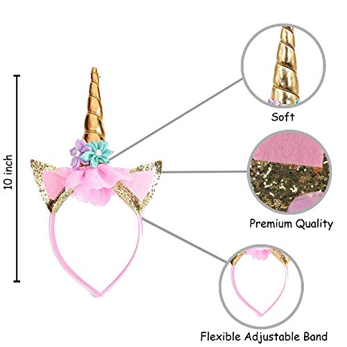 FAVELA Unicorn Headband for Girls | Cute Unicorn Hairband with Cat Ears and Flowers | Small Kids Hair Accessories Set Ideal for Party, Photo, and Birthday Decoration (Pack of 1) - Image 4