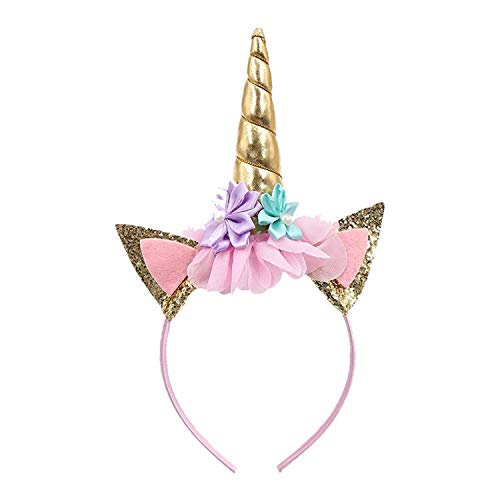 FAVELA Unicorn Headband for Girls | Cute Unicorn Hairband with Cat Ears and Flowers | Small Kids Hair Accessories Set Ideal for Party, Photo, and Birthday Decoration (Pack of 1) - Image 3