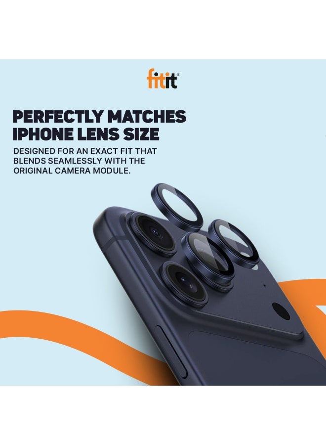 FITIT حماية عدسة الكاميرا لجهاز آيفون 17 برو/17 برو ماكس - زجاج مقسى 9H مع حلقة ألمنيوم، مضاد للبصمات، سهل التركيب - أزرق - فيتت - Image 3