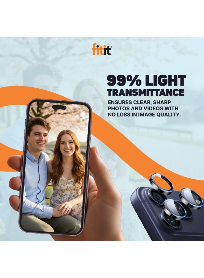 FITIT حماية عدسة الكاميرا لجهاز آيفون 17 برو/17 برو ماكس - زجاج مقسى 9H مع حلقة ألمنيوم، مضاد للبصمات، سهل التركيب - أزرق - فيتت - Image 5