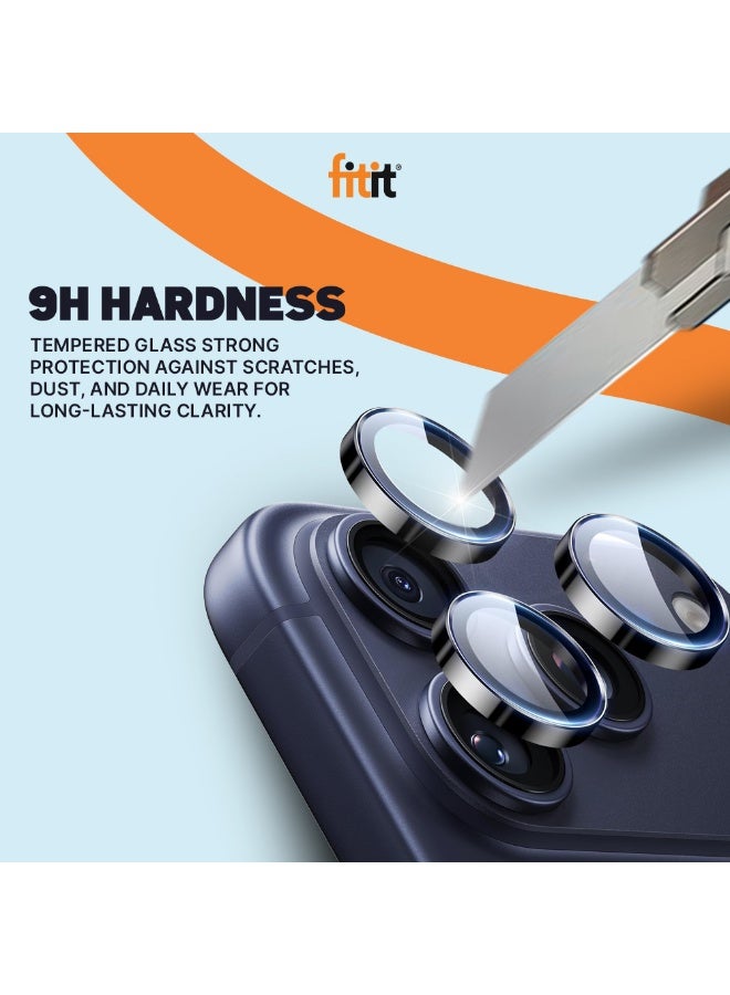 FITIT حماية عدسة الكاميرا لجهاز آيفون 17 برو/17 برو ماكس - زجاج مقسى 9H مع حلقة ألمنيوم، مضاد للبصمات، سهل التركيب - أزرق - فيتت - Image 2