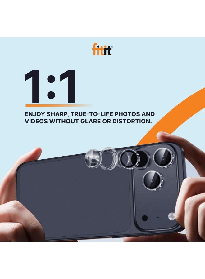 FITIT حماية عدسة الكاميرا لجهاز آيفون 17 برو/17 برو ماكس - زجاج مقسى 9H مع حلقة ألمنيوم، مضاد للبصمات، سهل التركيب - أزرق - فيتت - Image 4