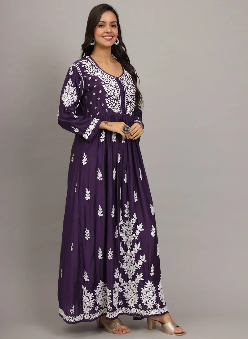 الايا جلابية شيكانكاري موسلين مطرزة يدوياً-AL4017