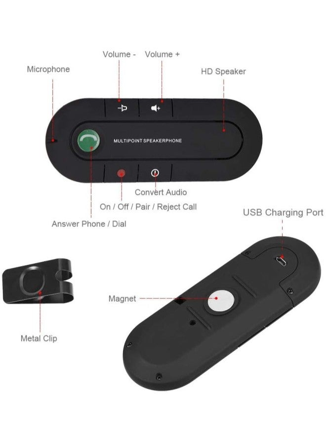 klarako Bluetooth Wireless Speakerphone High Definition Magnetic HandsFree Car Kit Visor Holder Black - Image 2