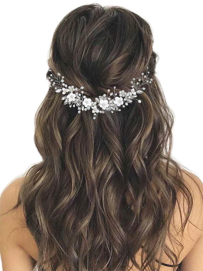 Gorais Flower Bride Wedding Hair Vine Crystal Bridal Headpieces Pearl Hair Accessories for Women and Girls