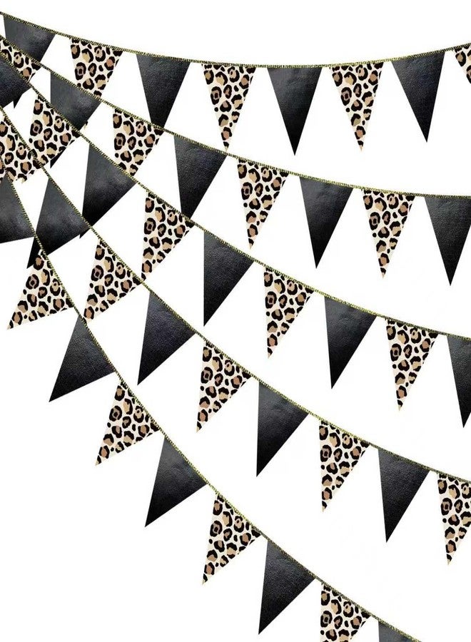 pinkblume Leopard Black Pennant Banner Flag Hanging Paper Triangle Bunting for Cheetah Leopard Print Animal Theme Leopard Birthday Baby Shower Bachelorette Bridal Shower Wedding Party Decorations Supplies - Image 1