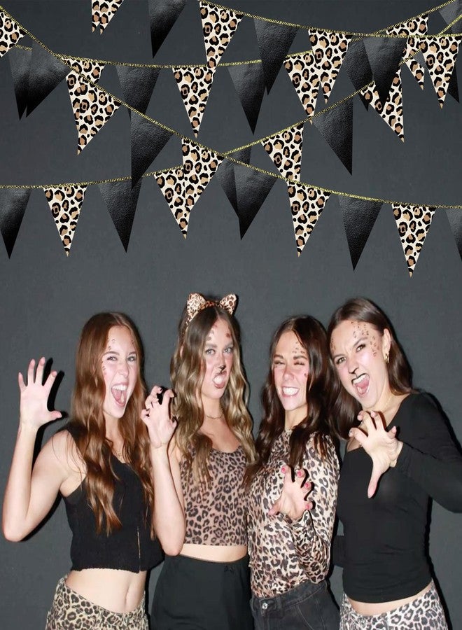 pinkblume Leopard Black Pennant Banner Flag Hanging Paper Triangle Bunting for Cheetah Leopard Print Animal Theme Leopard Birthday Baby Shower Bachelorette Bridal Shower Wedding Party Decorations Supplies - Image 4