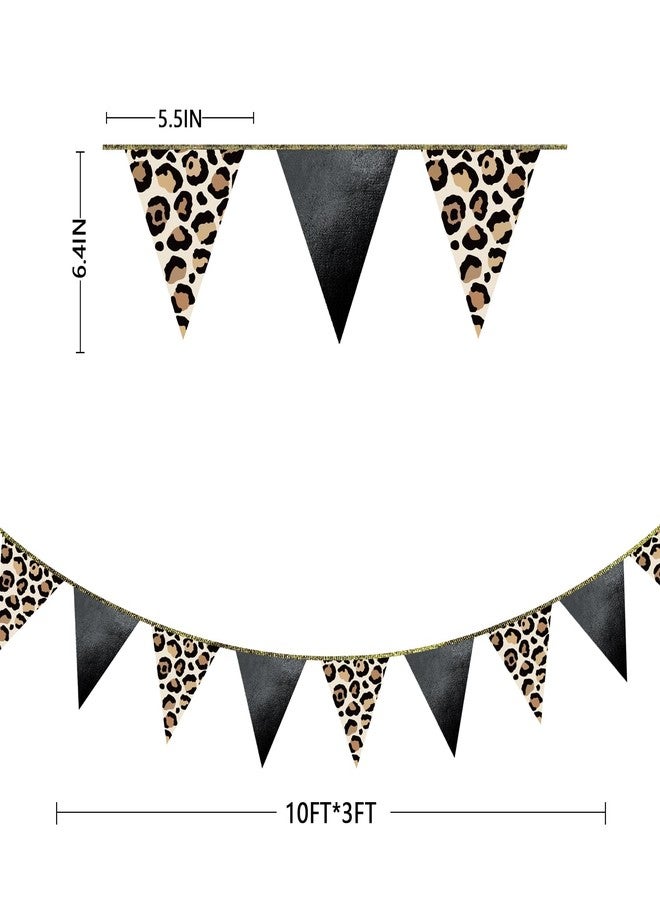pinkblume Leopard Black Pennant Banner Flag Hanging Paper Triangle Bunting for Cheetah Leopard Print Animal Theme Leopard Birthday Baby Shower Bachelorette Bridal Shower Wedding Party Decorations Supplies - Image 2