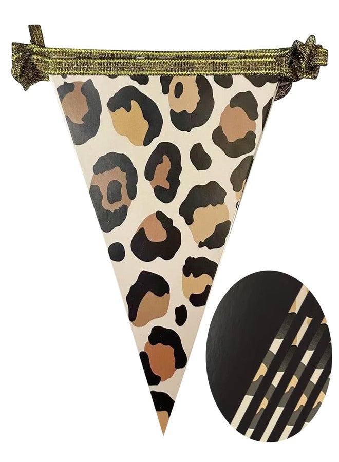 pinkblume Leopard Black Pennant Banner Flag Hanging Paper Triangle Bunting for Cheetah Leopard Print Animal Theme Leopard Birthday Baby Shower Bachelorette Bridal Shower Wedding Party Decorations Supplies - Image 3