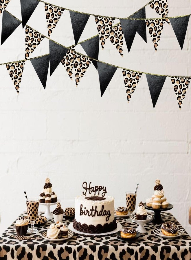 pinkblume Leopard Black Pennant Banner Flag Hanging Paper Triangle Bunting for Cheetah Leopard Print Animal Theme Leopard Birthday Baby Shower Bachelorette Bridal Shower Wedding Party Decorations Supplies - Image 5