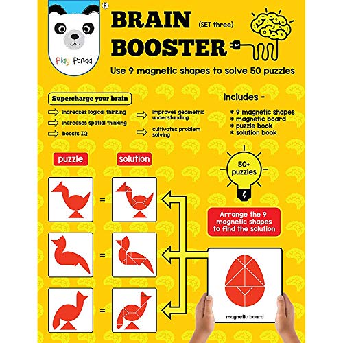 Play Panda Brain Booster Set 3 - 56 Puzzles Designed To Boost Intelligence With Magnetic Shapes, Magnetic Board, Puzzle Book And Solution Book,Multicolor - Image 2
