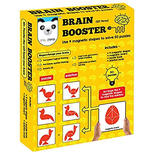 Play Panda Brain Booster Set 3 - 56 Puzzles Designed To Boost Intelligence With Magnetic Shapes, Magnetic Board, Puzzle Book And Solution Book,Multicolor - Image 1
