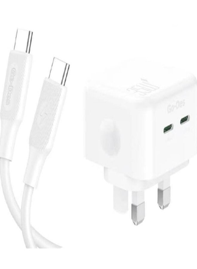 جو-ديز شاحن جو ديس بمنفذين لون أبيض، GD-QC3017