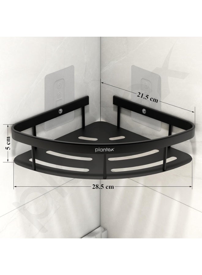 Plantex Corner Shelf for Bathroom Wall/No Drill Bathroom Organiser/Aluminium Corner Shelf for Kitchen/Self Adhesive Shelf (9x9 inches, Matt Black) - Pack of 2 - Image 3
