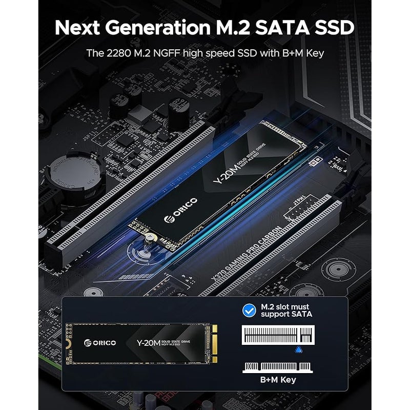 ORICO 1TB M.2 2280 SATA SSD, SATA III 6Gbps M2 SSD with B+M Key, 500MB/s Internal Solid State Drive for Desktop/Laptop - Y20M - Image 2