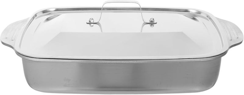 Garneck Rectangular Deep Stainless Steel Roaster Pan with Lid 41x24x7.5cm for Oven and Stovetop Fish Grilling and Steaming Tray, Sturdy Kitchen Bakeware for Roasting - Image 1