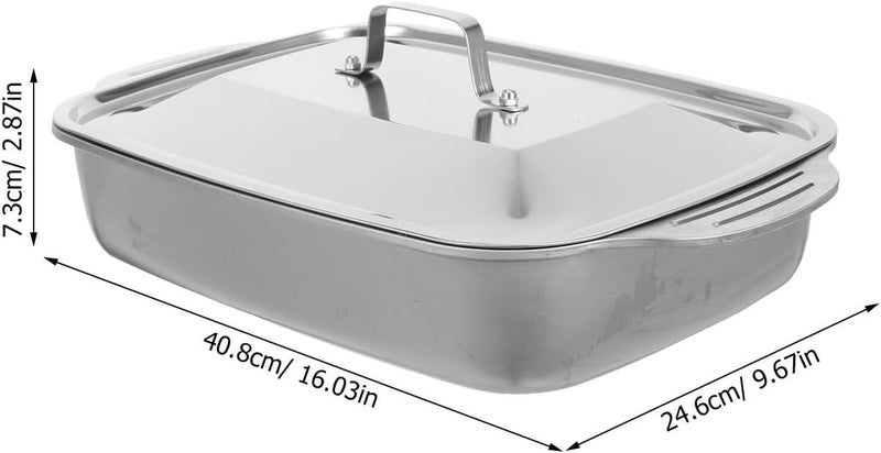Garneck Rectangular Deep Stainless Steel Roaster Pan with Lid 41x24x7.5cm for Oven and Stovetop Fish Grilling and Steaming Tray, Sturdy Kitchen Bakeware for Roasting - Image 2
