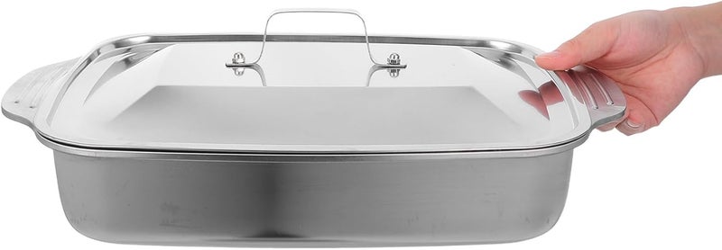 Garneck Rectangular Deep Stainless Steel Roaster Pan with Lid 41x24x7.5cm for Oven and Stovetop Fish Grilling and Steaming Tray, Sturdy Kitchen Bakeware for Roasting - Image 4