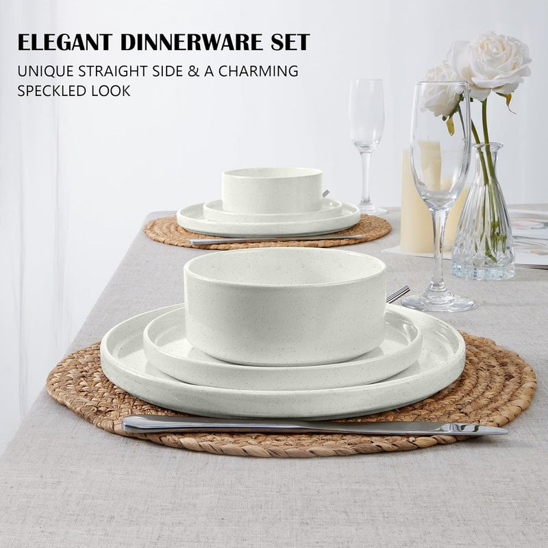 E-far Efar Dinnerware Sets for 6 18Piece Stoneware Plates and Bowls Set Modern Kitchen Dinning Dishware Chip and Scratch Resistant Microwave  Dishwasher Safe Speckled White - Image 3