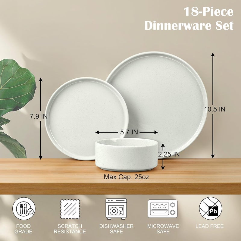 E-far Efar Dinnerware Sets for 6 18Piece Stoneware Plates and Bowls Set Modern Kitchen Dinning Dishware Chip and Scratch Resistant Microwave  Dishwasher Safe Speckled White - Image 2