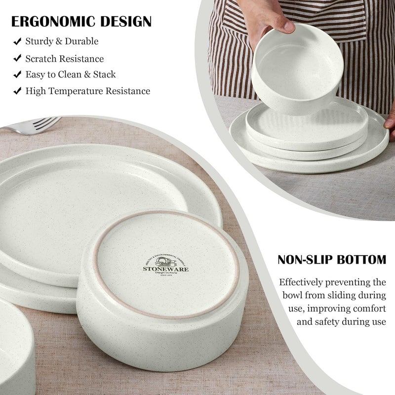 E-far Efar Dinnerware Sets for 6 18Piece Stoneware Plates and Bowls Set Modern Kitchen Dinning Dishware Chip and Scratch Resistant Microwave  Dishwasher Safe Speckled White - Image 5
