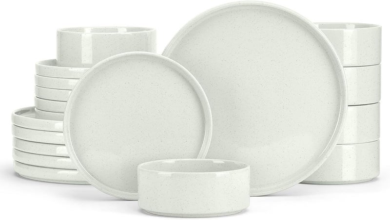 E-far Efar Dinnerware Sets for 6 18Piece Stoneware Plates and Bowls Set Modern Kitchen Dinning Dishware Chip and Scratch Resistant Microwave  Dishwasher Safe Speckled White - Image 1