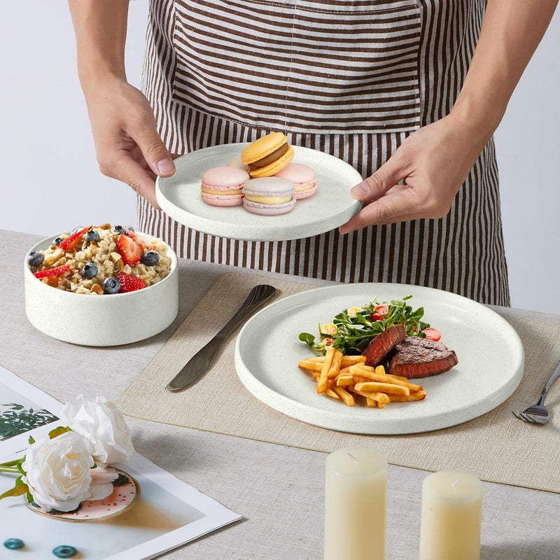 E-far Efar Dinnerware Sets for 6 18Piece Stoneware Plates and Bowls Set Modern Kitchen Dinning Dishware Chip and Scratch Resistant Microwave  Dishwasher Safe Speckled White - Image 4