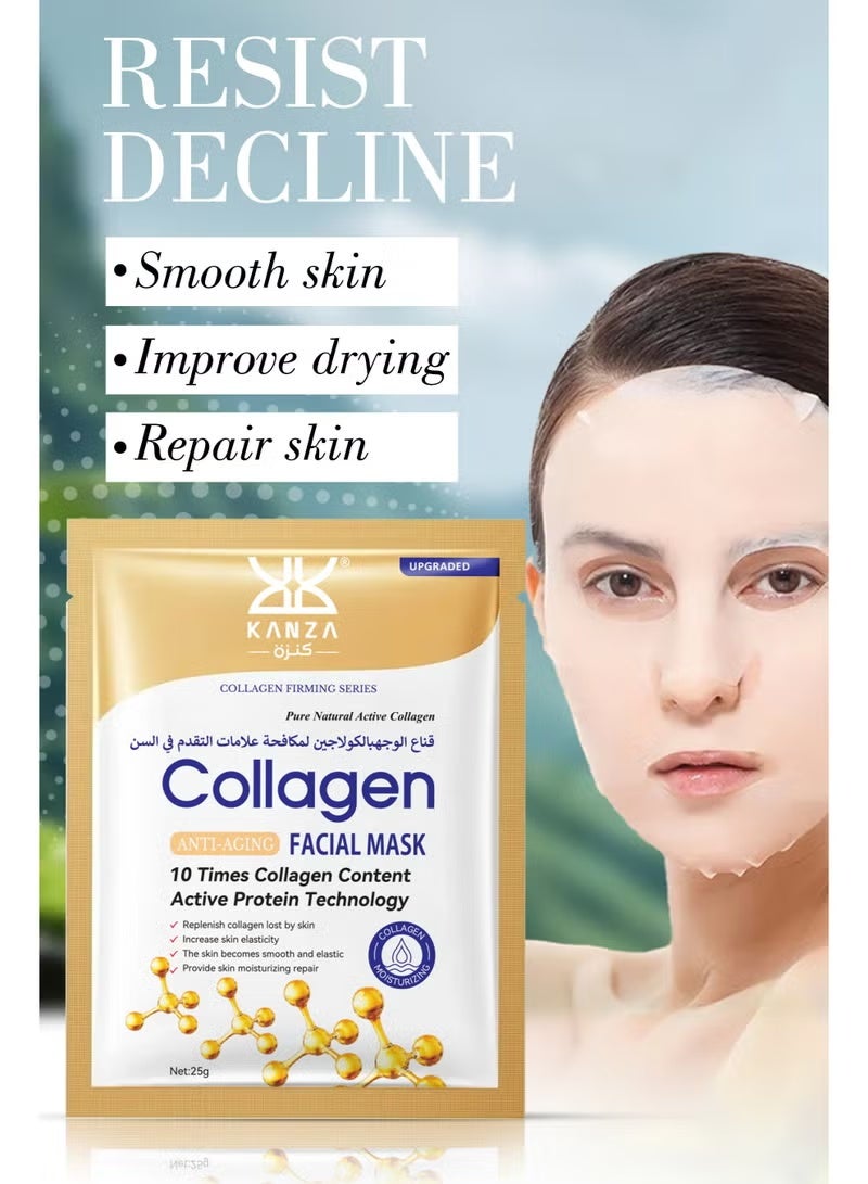 Kanza 20 قطعة قناع وجه كولاجين مضاد للشيخوخة، قناع وجه كولاجين كوري، أقنعة وجه مرطبة، قناع وجه لرفع وشد فوري، مجموعة أقنعة وجه مرطبة، قناع عميق حقيقي للعناية بالبشرة الكورية اليومية لجميع أنواع البشرة 20x25غ - Image 2