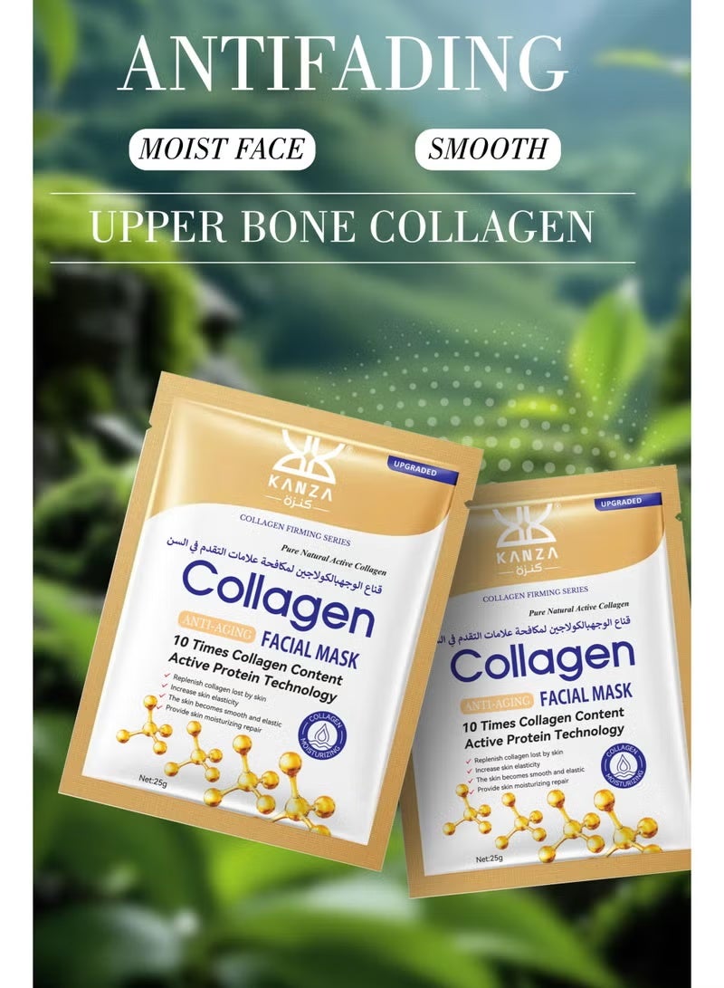 Kanza 20 قطعة قناع وجه كولاجين مضاد للشيخوخة، قناع وجه كولاجين كوري، أقنعة وجه مرطبة، قناع وجه لرفع وشد فوري، مجموعة أقنعة وجه مرطبة، قناع عميق حقيقي للعناية بالبشرة الكورية اليومية لجميع أنواع البشرة 20x25غ - Image 3