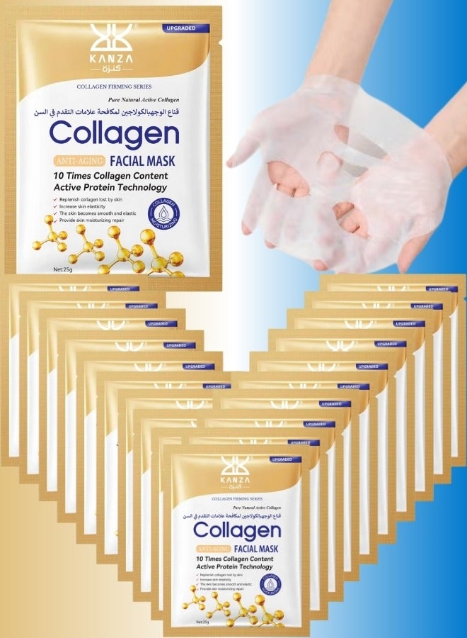 Kanza 20 قطعة قناع وجه كولاجين مضاد للشيخوخة، قناع وجه كولاجين كوري، أقنعة وجه مرطبة، قناع وجه لرفع وشد فوري، مجموعة أقنعة وجه مرطبة، قناع عميق حقيقي للعناية بالبشرة الكورية اليومية لجميع أنواع البشرة 20x25غ - Image 1