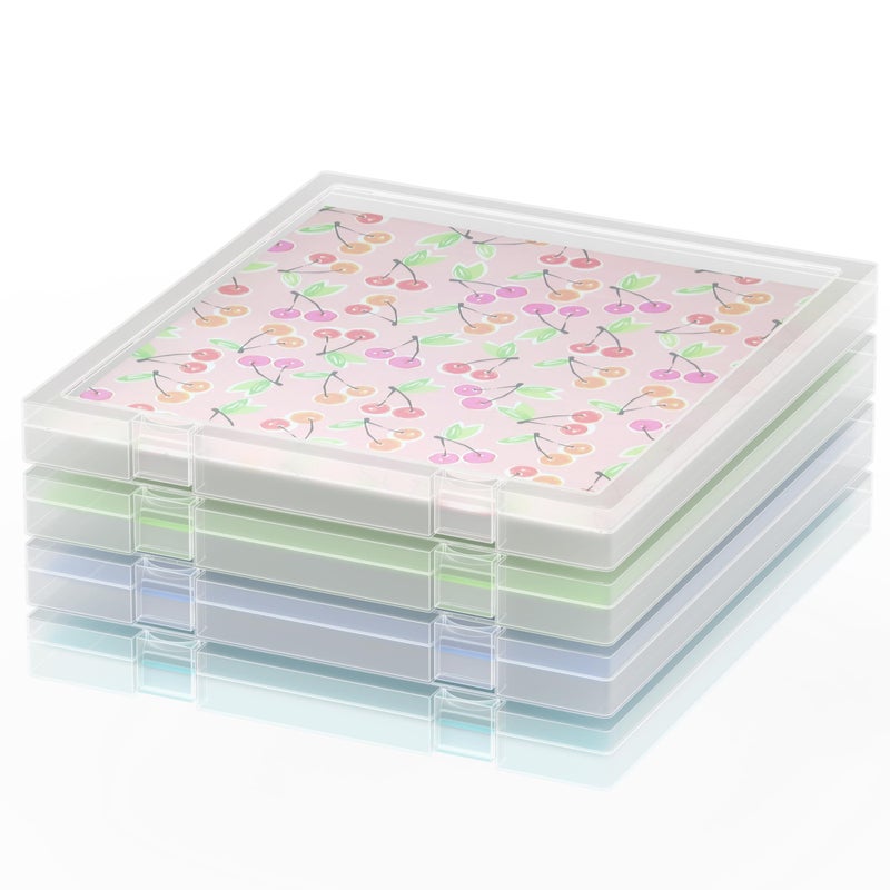 CraftGenes 12x12 Scrapbook Paper Storage, 4 Pack Stackable Paper Containers Storage, Art Supply Storage Organizer, U-Shaped Locking Mechanism, Ideal for Office, Home, and School Document Organizer - Image 1