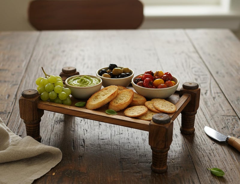 ESPLANADE Cot Charpai Khaat Serving Platter Tableware Serveware for Home and Kitchen | Wood - 11.5" Inches - Brown - Image 2