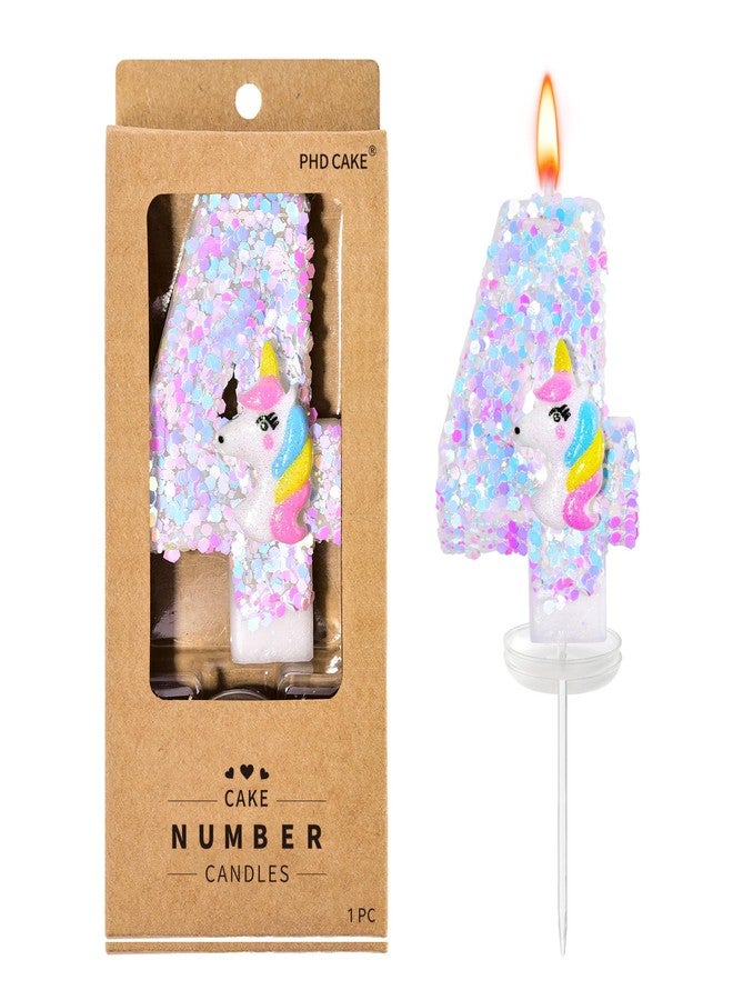 PHD CAKE 2.76 Inch Number 4 Unicorn Birthday Candles, Unicorn Themed Number Candles, Party Celebration - Image 1