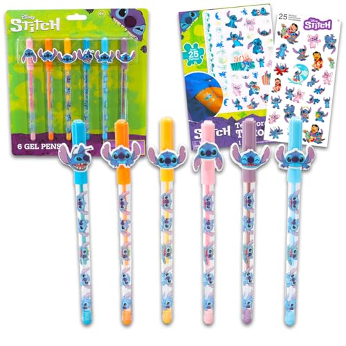 Disney Stitch School Supplies Gel Pen Set - 6 Pc Stitch Gel Pens Party Favors Bundle for Kids, Women, and Men Plus Stickers, Tattoos | Lilo and Stitch Pens for Kids, Lilo and Stitch School Supplies - Image 1