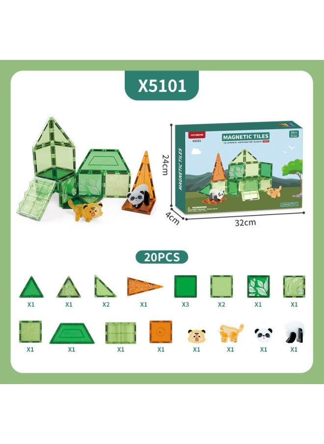 Children's Colorful Window Magnetic Film Nature Forest Animal Series Free Assembling Magnetic Building Blocks Magnetic Toys-Specifications:X5101 Forest Animal Series-20PCs - Image 1
