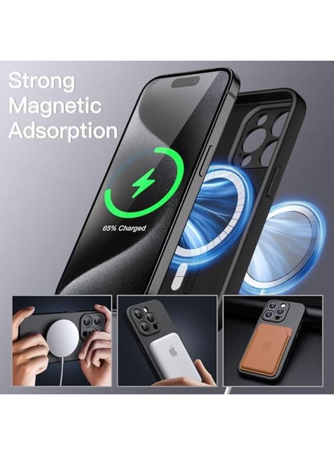 جي تيك جراب سيليكون مغناطيسي لهاتف آيفون 15 برو مقاس 6.1 بوصة متوافق مع غطاء هاتف ماج سيف مع حماية كاملة لعدسة الكاميرا باللون الأسود - Image 3