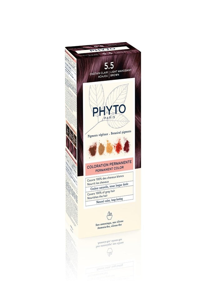 Phytocolor Permanent Hair Color, 5.5 Very Light Mahogany Brown, with Botanical Pigments, 100% Grey Hair Coverage, Ammonia-free, PPD-free, Resorcin-free - Image 1