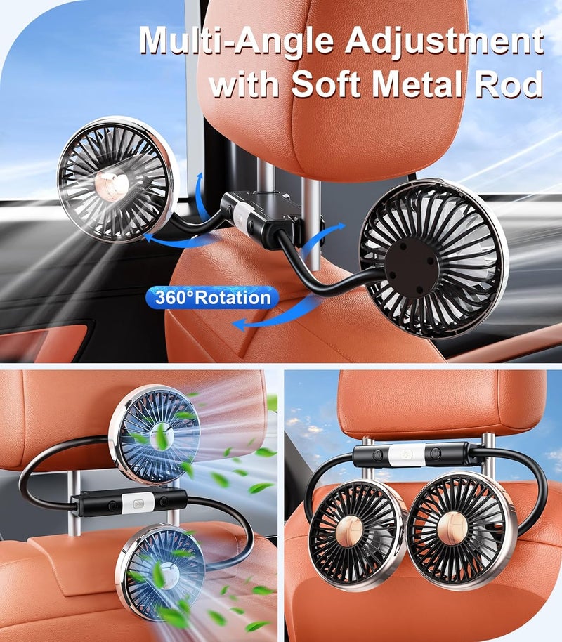 DICMKY Dual Head Gooseneck Car Cooling Fans for Back Seat for Kids, USB Car Headrest Cooling Fan for Baby Rear Facing, Car Seat Cooler That Blow Cold Air for Vehicles Sedan SUV Rv Truck Without Ac - Image 2